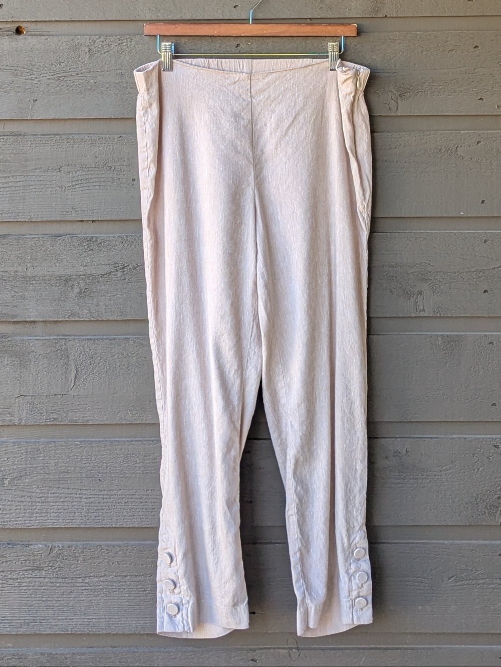 J. Jill Light Beige Button Hem Linen Blend Pants Size Medium Stretchy!